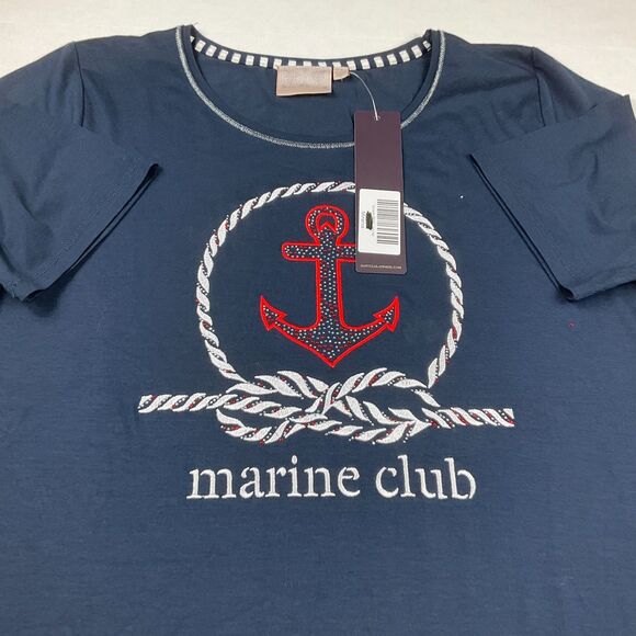Dantelle Marine Club Nautical Graphic T-Shirt Rhinestone Anchor Blue L Tee NWT - Picture 3 of 10